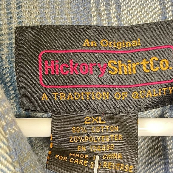 Hickory Shirt Co Men Extra Heavy Plaid Flannel Pearl Snap Blue Gray Wht 2XL NWT - Picture 3 of 8